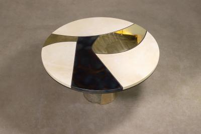  Costantini Design Bronze Parchment and Torched Metal Cast Pedestal Dining Table Benino In Stock