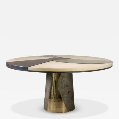  Costantini Design Bronze Parchment and Torched Metal Cast Pedestal Dining Table Benino In Stock