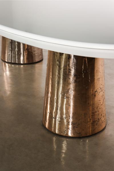  Costantini Design Cast Bronze Lacquered Twin Pedestal Oval Dining Table with Quartz Top Benino
