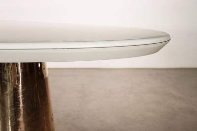  Costantini Design Cast Bronze Lacquered Twin Pedestal Oval Dining Table with Quartz Top Benino
