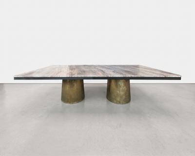  Costantini Design Cast Bronze Twin Pedestal Dining Table with Marble Top by Costantini Benone