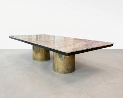  Costantini Design Cast Bronze Twin Pedestal Dining Table with Marble Top by Costantini Benone