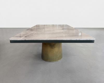  Costantini Design Cast Bronze Twin Pedestal Dining Table with Marble Top by Costantini Benone