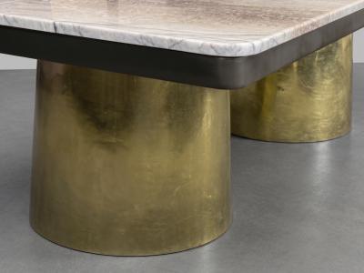  Costantini Design Cast Bronze Twin Pedestal Dining Table with Marble Top by Costantini Benone