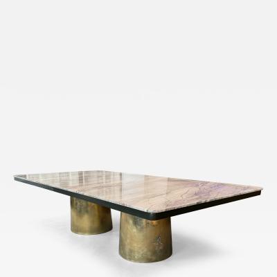  Costantini Design Cast Bronze Twin Pedestal Dining Table with Marble Top by Costantini Benone