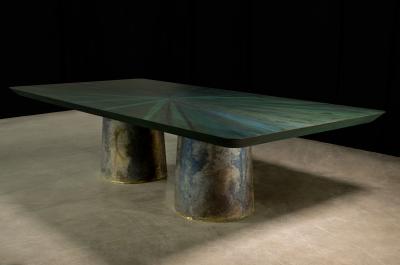  Costantini Design Cast Bronze Wood Twin Pedestal Dining Table from Costantini Benone