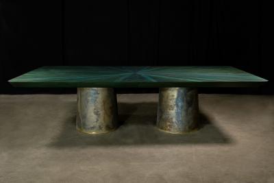  Costantini Design Cast Bronze Wood Twin Pedestal Dining Table from Costantini Benone