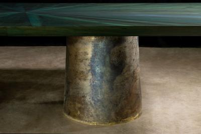  Costantini Design Cast Bronze Wood Twin Pedestal Dining Table from Costantini Benone