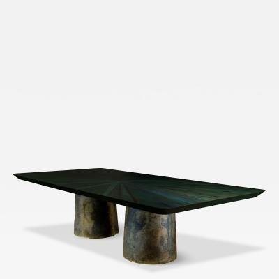  Costantini Design Cast Bronze Wood Twin Pedestal Dining Table from Costantini Benone