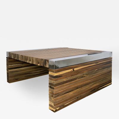  Costantini Design Coffee Table with Exotic Wood Slats and Nickel Plated Details Argilla In Stock