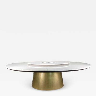  Costantini Design Custom Round Marble and Bronze Dining Table with Rotating Server from Costantini