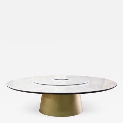  Costantini Design Dining Wrapped Bronze Table with White Ibiza Marble top and Wood Support Aragon