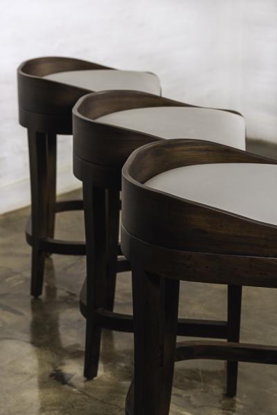  Costantini Design Exotic Contemporary Wood Stool in Gray Fabric by Costantini Pia In Stock