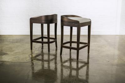  Costantini Design Exotic Contemporary Wood Stool in Gray Fabric by Costantini Pia In Stock
