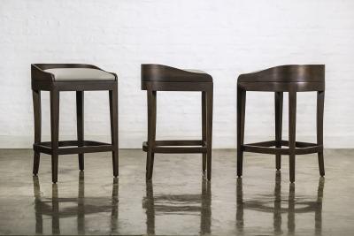  Costantini Design Exotic Contemporary Wood Stool in Gray Fabric by Costantini Pia In Stock