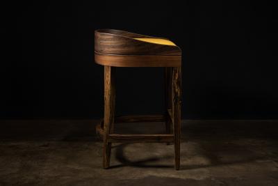  Costantini Design Exotic Contemporary Wood Stool in Pavoni Leather by Costantini Pia In Stock