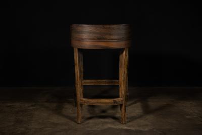  Costantini Design Exotic Contemporary Wood Stool in Pavoni Leather by Costantini Pia In Stock
