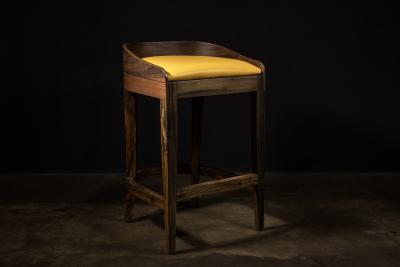  Costantini Design Exotic Contemporary Wood Stool in Pavoni Leather by Costantini Pia In Stock