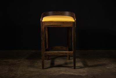  Costantini Design Exotic Contemporary Wood Stool in Pavoni Leather by Costantini Pia In Stock