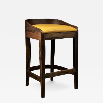  Costantini Design Exotic Contemporary Wood Stool in Pavoni Leather by Costantini Pia In Stock