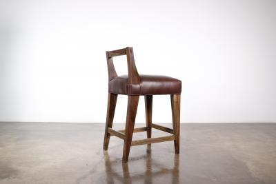  Costantini Design Exotic Wood Contemporary Stool in Leather by Costantini Ecco In Stock