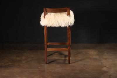 Costantini Design Exotic Wood Contemporary Stool in Sheepskin by Costantini Umberto Ovino