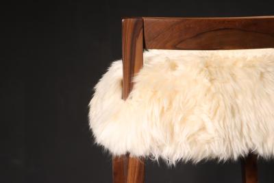 Costantini Design Exotic Wood Contemporary Stool in Sheepskin by Costantini Umberto Ovino