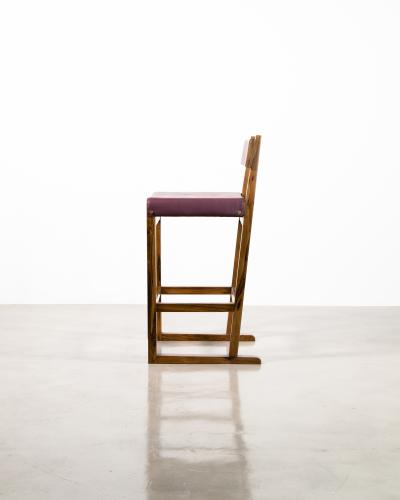  Costantini Design Exotic Wood Counter Stool with Leather Seat and Bronze from Costantini Piero