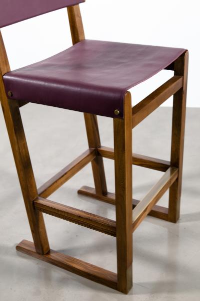 Costantini Design Exotic Wood Counter Stool with Leather Seat and Bronze from Costantini Piero