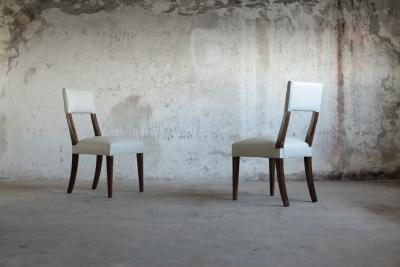  Costantini Design Exotic Wood High Back Dining White Leather Chair by Costantini Luca in Stock