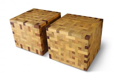  Costantini Design Geometric Cube Shaped Table with Combination Species of Woods Marco