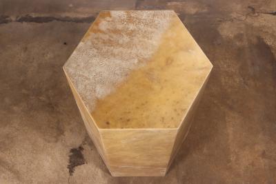  Costantini Design Goatskin Modern Side Table by Costantini Pergamino Hex Caramel In Stock