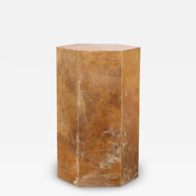  Costantini Design Goatskin Modern Side Table by Costantini Pergamino Hex Caramel In Stock