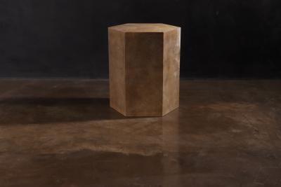  Costantini Design Goatskin Modern Side Table by Costantini Pergamino Hex Chico Caramel in Stock