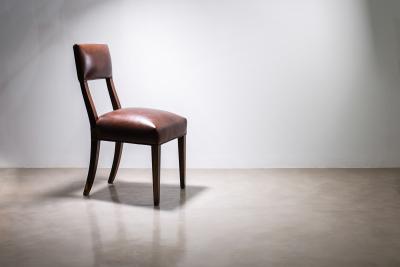  Costantini Design High Back Dining Chair in Exotic Wood and Brown Leather from Costantini