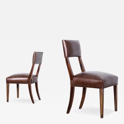  Costantini Design High Back Dining Chair in Exotic Wood and Brown Leather from Costantini