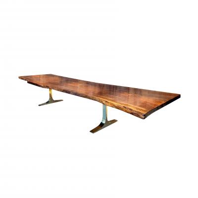  Costantini Design Live Edge Claro Walnut Slab Table with Cast Bronze Bases by Costantini Ambrosi