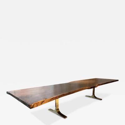  Costantini Design Live Edge Claro Walnut Slab Table with Cast Bronze Bases by Costantini Ambrosi