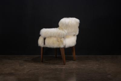  Costantini Design Modern Armchair in Exotic Wood and Sheepskin by Costantini Bruno Ovino Armchair