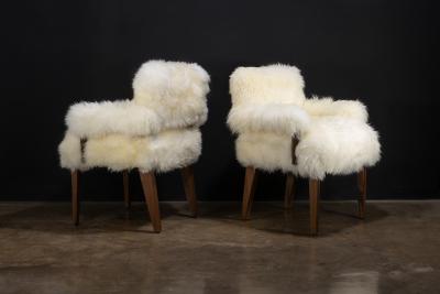  Costantini Design Modern Armchair in Exotic Wood and Sheepskin by Costantini Bruno Ovino Armchair