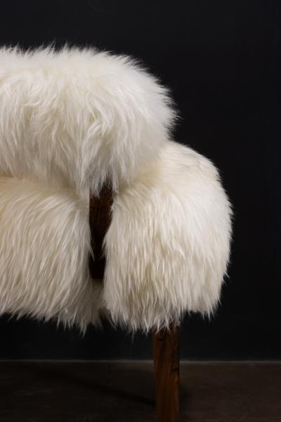  Costantini Design Modern Armchair in Exotic Wood and Sheepskin by Costantini Bruno Ovino Armchair