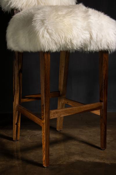  Costantini Design Modern Bar Stool in Exotic Wood and Sheepskin from Costantini Bruno