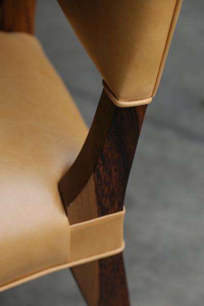  Costantini Design Modern Dining Chair in Exotic Wood and Leather by Costantini Bruno In Stock