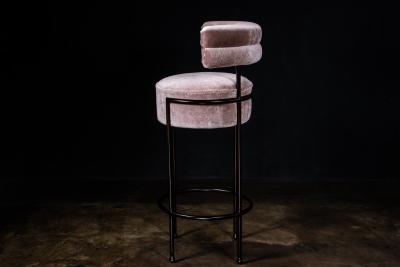  Costantini Design Modern Upholstered Round Bar Stool in COM and Metal by Costantini Mirabella