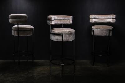  Costantini Design Modern Upholstered Round Bar Stool in COM and Metal by Costantini Mirabella