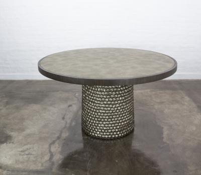  Costantini Design Modern Upholstered Table with Metallic Carved Base from Costantini Giada
