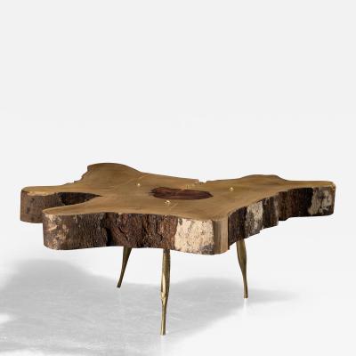  Costantini Design One of a kind Live Edge Wood Cast Bronze Low Table from Costantini in Stock