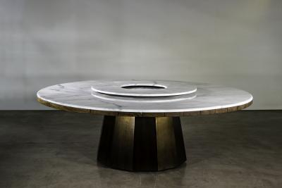  Costantini Design Outdoor Dining Table with Metal Base Teak Marble Top from Costantini Aragon