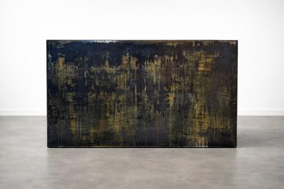  Costantini Design Patinated Metal Reception Bar with Bronze Undertones by Costantini Monolito