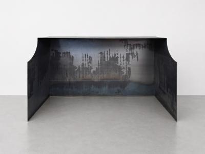  Costantini Design Patinated Metal Reception Bar with Bronze Undertones by Costantini Monolito